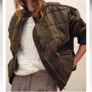 Free People Dolman Quilted Knit Jacket Top Oversized Zip-up Slouchy M New